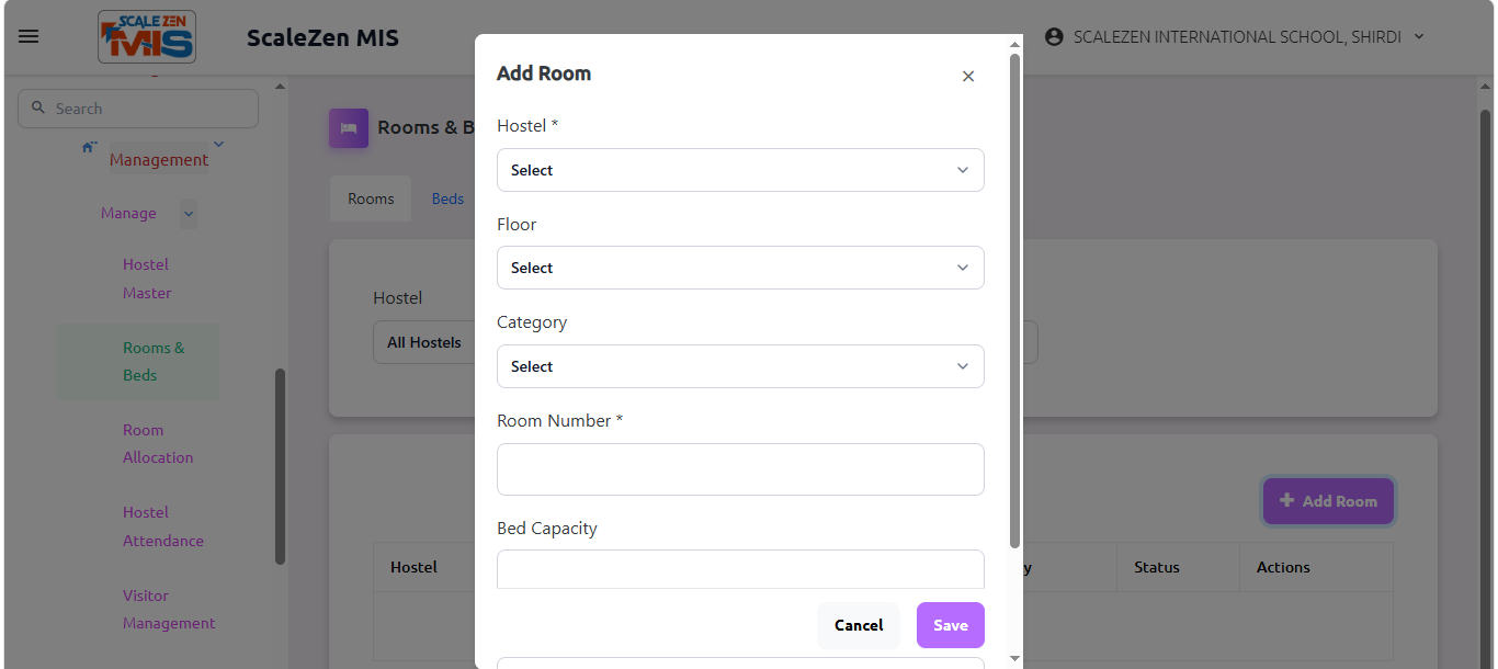 Rooms & Beds Screen